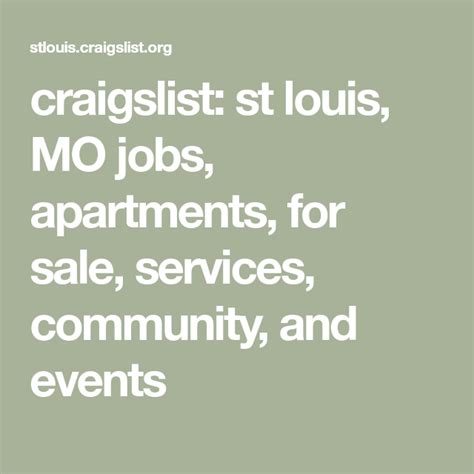 Craigslist for jobs in st louis mo - st louis customer service jobs - craigslist. thumb. newest. 1 - 29 of 29. St. Louis. Petitioners, Canvassers and Team Leaders - $25-$26/hour. 2/23 · Starting at $25-26/hour (8 hour shifts) · AMT (Advanced Micro Targeting) hide. SAINT LOUIS. 